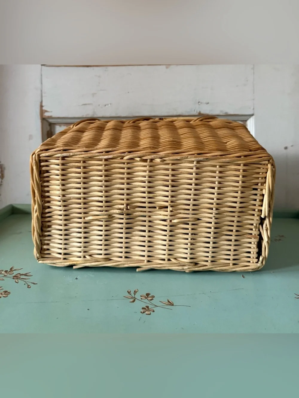 Vintage Wicker Cutlery Basket, Organizer, Rattan, Handmade